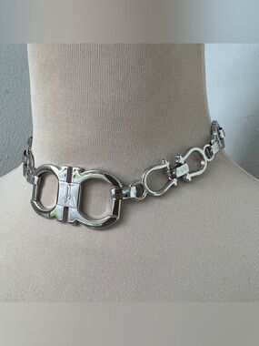 Custom Ferragamo Gancini & Horsebit Chain Link Choker Necklace 14-16” adjustable